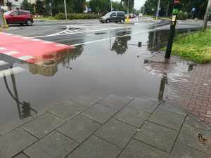 Woda po opadzie na ulicy jest zawsze zagrożeniem. Fot RetencjaPL.