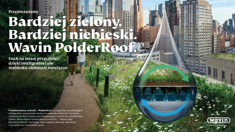 Kompleksowe rozwiązania  gospodarowania wodami opadowymi   Blog Systemy Wavin PolderRoof na niebiesko-zielonych dachach